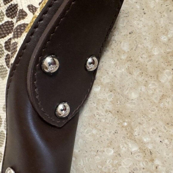 FURLA Beige and Tan Canvas and Leather Gold Studded Shoulder Bag *Very Very Rare - Picture 5 of 16